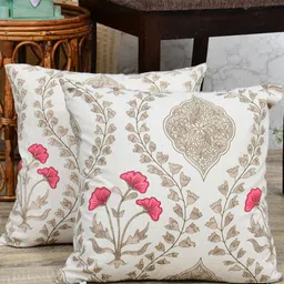 Clasiko White & Pink Set of 2 Floral Square Cushion Covers-image-72
