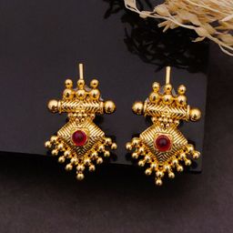 SOLIBELLE Gold-Plated Artificial Stones Studded Diamond Shaped Studs-image-33
