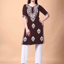 Rinbin Women Floral Embroidered Thread Work Kurta-image-101