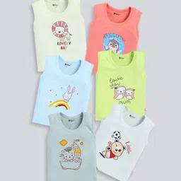 MoonKids Infants Pack Of 6 Printed Cotton Basic Vests-23