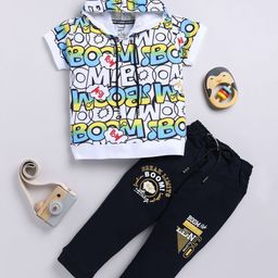 Toonyport Boys Typographic Printed Hooded Pure Cotton T-shirt with Trousers-image-16