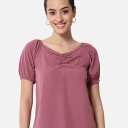 OTIRA Women Solid Pleated Puff Sleeve Regular Top-image-16