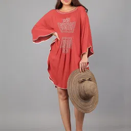 STIL O STITCH Women Embellished Embroidered Crepe Kaftan Above Knee Dress-image-5