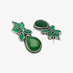 Anouk Silver Plated Artificial Stones Studded Teardrop Shaped Drop Earrings image 3