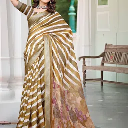 Mitera Striped Zari Pure Cotton Saree-image-10