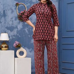 Billion Printed Mandarin Neck Top With Palazzos Co-Ords-image-86
