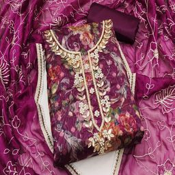 ASISA Floral Printed Beads and Stones Organza Unstitched Dress Material-image-57