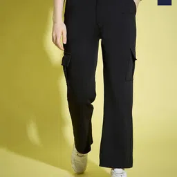 BUY NEW TREND Women Relaxed Straight Fit High-Rise Wrinkle Free Cargos Trousers-image-85