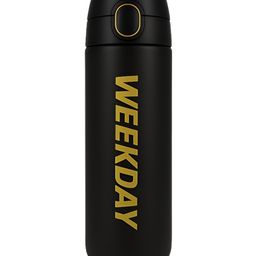 iSWEVEN Black & Yellow Single Stainless Steel Printed Double Wall Vacuum Water Bottle-image-39