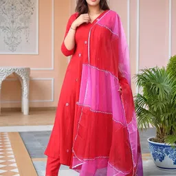Aaghnya Women Red Viscose Rayon Kurta Sets-picture-48