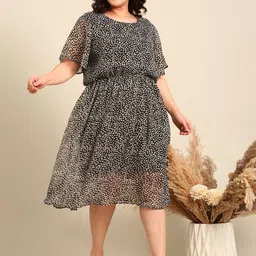 The Pink Moon Black and White Dot Printed Dress-image-55
