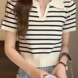 KPOP Women Striped Shirt Collar Top-picture-41