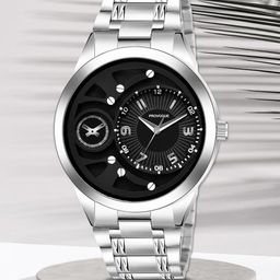Provogue Men Brass Patterned Dial & Stainless Steel Wrap Around Straps Analogue Watch PR-GR025-BLK-CH-14