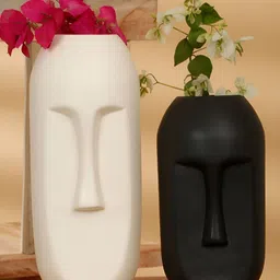 Arrabi 2-Pcs Black & White Textured Ceramic Stoneware MatteVase-14