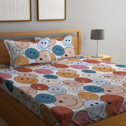 Myntra Elegant Homes White & Mustard Printed 300 TC King Bedsheet Set 2.50 m x 2.20 m-picture-21