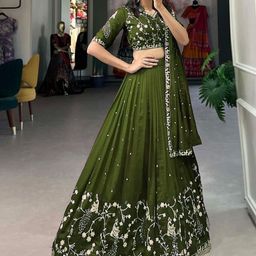 JULEE Embroidered Semi-Stitched Silk Lehenga & Unstitched Blouse With Dupatta-picture-14