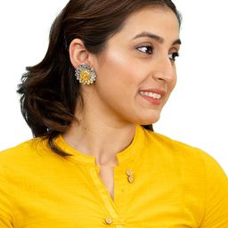 Shining Jewel - By Shivansh Silver-Plated Mirror Studded Floral Studs-32