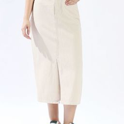 High Star Women High Rise Pure Cotton A-Line Midi Skirt-image-0