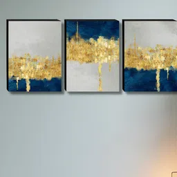 Aura Gold-Toned & Grey 3 Pieces Abstract Wooden Wall Paintings-38