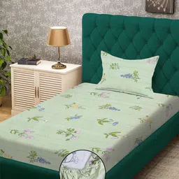 KLOTTHE Green Floral Polycotton Single Bedsheets-picture-6
