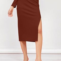 OOMPH! FACTOR Side Slit Pencil Midi Skirt-image-92