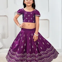 BAESD Girls Embroidered Mukaish Foil Print Ready to Wear Lehenga &-picture-30
