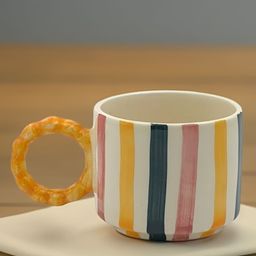 The Decor Lane White & Yellow Printed Ceramic Glossy Mugs-image-93