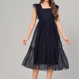 OH MI DIOS Women Square Neck Flutter Sleeve Georgette Fit and Flare Midi Dress-image-99