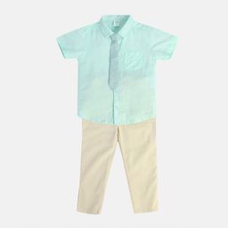 MINI KLUB Boys Shirt Collar Short Sleeves Pure Cotton Shirt & Trousers-image-52