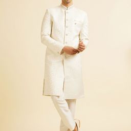 Manyavar Men Hand Embroidered Stone work Mandarin Collar Sherwani Set-image-81