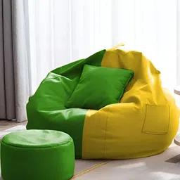 AARIJ MART 3-Pcs Colour-Blocked Bean Bag With Footrest & Cushion-image-53