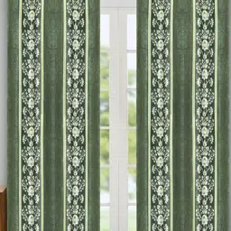 Aura Green & White Set of 4 Floral Room Darkening Door Curtain-14