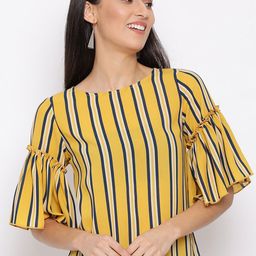 OTIRA Women Striped Round Neck Regular Crepe Top-image-32