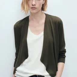 MANGO Collarless Front-Open Asymmetric Crop Sweater-37