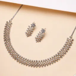 KARATCART Silver-Plated American Diamond Stone-Studded Jewellery Set-4