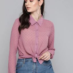 Women Regular Fit Self Design Curved Collar Casual Shirt-image-31