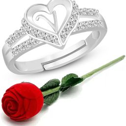 Heart Alphabet 'V' Valentine Ring Promise Propose Engagement Wedding Anniversary Brass, Stainless Steel, Copper, Alloy Cubic Zirconia Silver Plated Ring-image-93