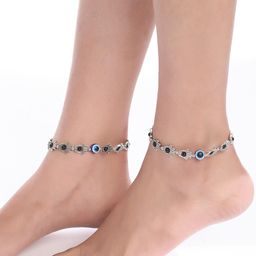 Samsiddhi Pack of 2 Silver-Plated Artificial Beads Evil Eye Anklet-image-21