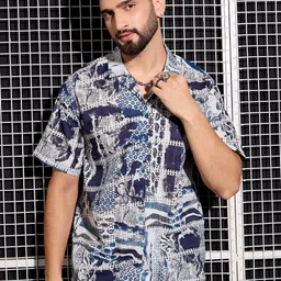 Anouk Men Cuban Collar Abstract Printed Cotton Relaxed Fit Casual Shirt-image-51