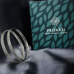 Priyaasi Set Of 2 Silver-Plated Textured Bangles-6
