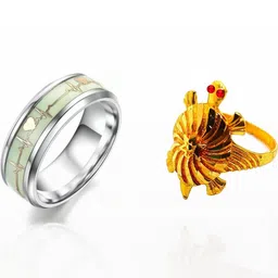 Dynamic Retail Global Set of 2 Rings for Men, Silver-Yellow Alloy Ring ()-picture-30