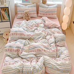 JC HOME White & Pink Quirky Printed AC Room Single Bedding Set-picture-7