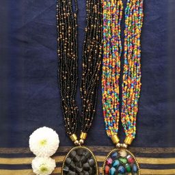 Grace Collections Women Pack Of 2 Black & Yellow Artificial Beads Metal Necklace-image-0