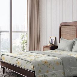 The Happy Pod Off White & Green Floral Microfiber AC Room 150 GSM Double Bed Comforter-image-96