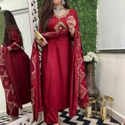 Navlik Women Ethnic Motifs Embroidered Regular Chanderi Silk Kurta with Trousers & Dupatta-picture-33