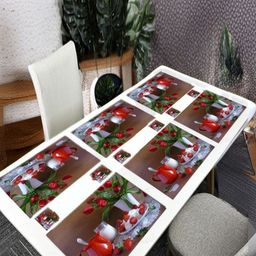 REVEXO 12Pc Brown & Red Printed Non Slip Table Placemats With Coasters-19
