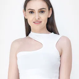 MINOS Cotton Women Round Neck Sleeveless Solid Crop Top-picture-43