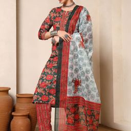 Spera Women Floral Printed Kurta with Trousers & Dupatta-image-2