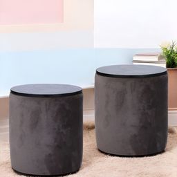 Ikiriya Pack Of 2 Brown Wooden Round Ottomans-10