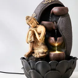 Home Centre Corsica Alpine Gold-Toned & Black Resting Buddha Fountain-picture-11